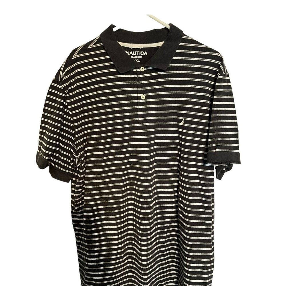 Nautica Mens Classic Fit Black And White Stripe‎ Polo